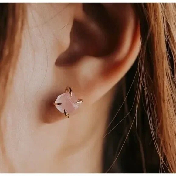Pink Rose Quartz Earrings Pink Studs Pretty Gemstone Stud Earrings for Her - Picture 5 of 10